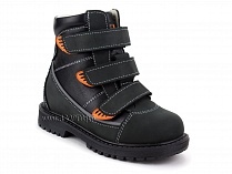 152-121 Бос(Bos), ботинки детские утепленные ортопедические профилактические, байка, кожа, черный, оранжевый в Краснодаре
