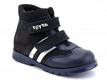 121-2,12,9 Тотто (Totto), ботинки детские утепленные ортопедические профилактические, кожа, нубук, синий, белый. в Краснодаре