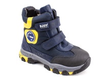 056-600-194-0049 (26-30) Джойшуз (Djoyshoes) ботинки детские зимние мембранные ортопедические профилактические, натуральный мех, мембрана, кожа, темно-синий, черный, желтый в Краснодаре