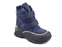 2633-11МК (26-30) Миниколор (Minicolor), ботинки зимние детские ортопедические профилактические, мембрана, кожа, натуральный мех, синий, черный, милитари в Краснодаре