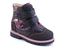 543-8 (26-30) Твики (Twiki) ботинки детские зимние ортопедические профилактические, кожа, натуральный мех, черно-розовый в Краснодаре