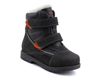 151-13   Бос(Bos), ботинки детские зимние профилактические, натуральная шерсть, кожа, нубук, черный, оранжевый в Краснодаре